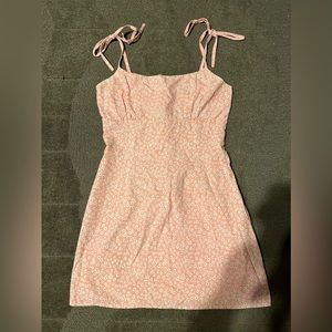 White Fox Light Bubblegum Pink Floral Mini Dress Tie Spaghetti Strap Coquette